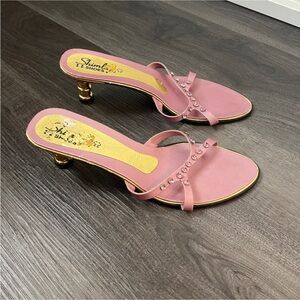 Pink Jewel-Strap Kitten Heel Sandals